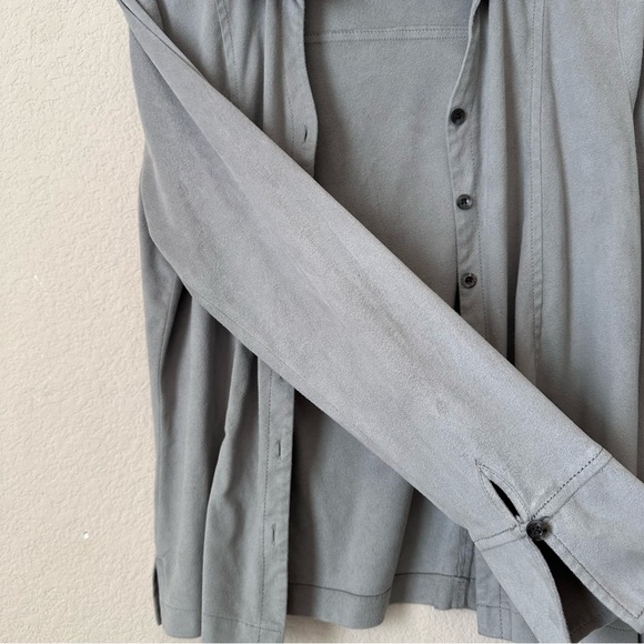 J. Jill Light Sage Green/Gray Button Down Suede Vintage Shirt - Picture 3 of 6